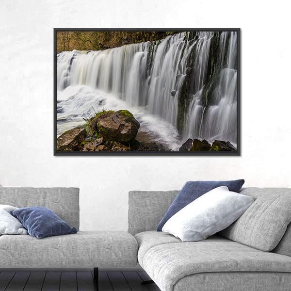 Sgwd Isaf Clun-Gwyn Falls Canvas Wall Art-3 Horizontal-Gallery Wrap-25" x 16"-Tiaracle