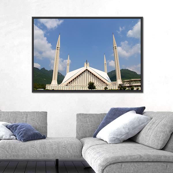 Shah Faisal Mosque In Cloudy Sky Islamabad Pakistan Canvas Wall Art-5 Horizontal-Gallery Wrap-22" x 12"-Tiaracle