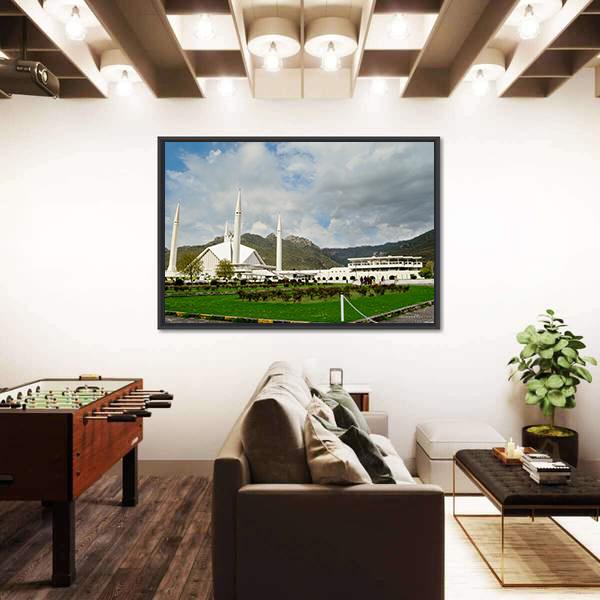 Shah Faisal Mosque In Islamabad Canvas Wall Art-1 Piece-Floating Frame-24" x 16"-Tiaracle