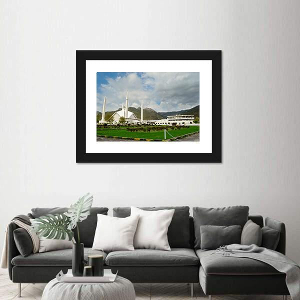 Shah Faisal Mosque In Islamabad Canvas Wall Art-1 Piece-Framed Print-20" x 16"-Tiaracle