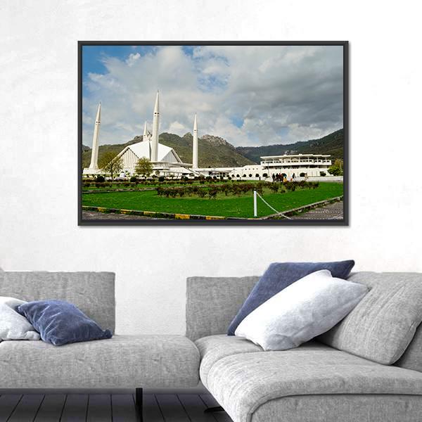 Shah Faisal Mosque In Islamabad Canvas Wall Art-5 Horizontal-Gallery Wrap-22" x 12"-Tiaracle