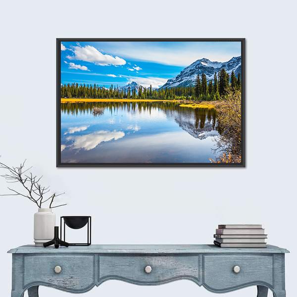 Shallow Marshy Lake In Rocky Mountains Canvas Wall Art-1 Piece-Floating Frame-24" x 16"-Tiaracle