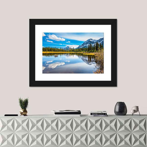 Shallow Marshy Lake In Rocky Mountains Canvas Wall Art-1 Piece-Framed Print-20" x 16"-Tiaracle