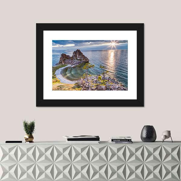 Shaman Rock And Lake Baikal Russia Canvas Wall Art-1 Piece-Framed Print-30" x 20"-Tiaracle