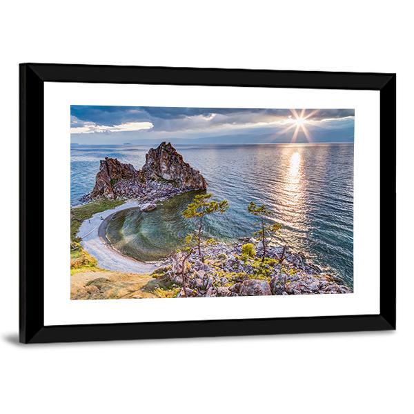 Shaman Rock And Lake Baikal Russia Canvas Wall Art-5 Horizontal-Gallery Wrap-22" x 12"-Tiaracle