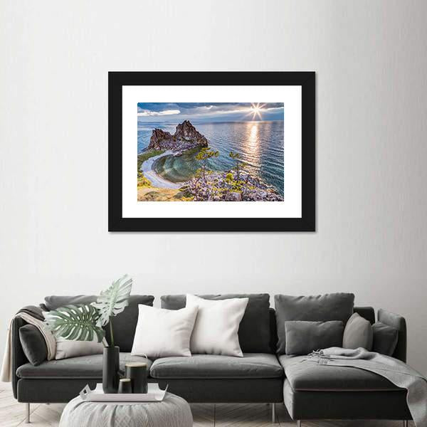 Shaman Rock And Lake Baikal Russia Canvas Wall Art-5 Horizontal-Gallery Wrap-22" x 12"-Tiaracle