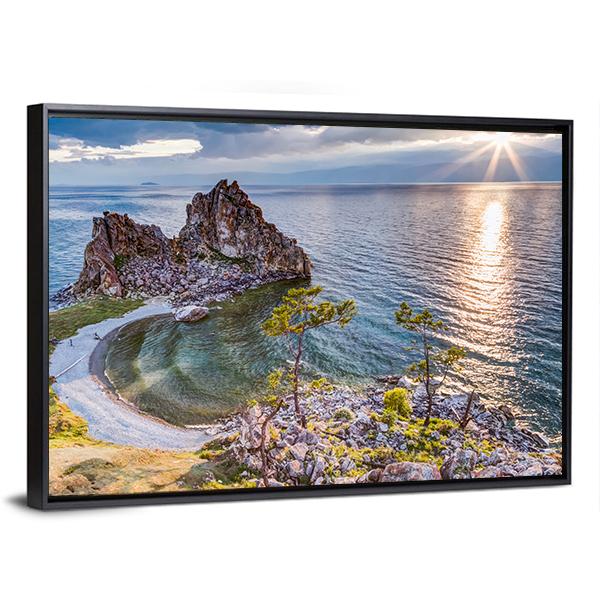 Shaman Rock And Lake Baikal Russia Canvas Wall Art-5 Horizontal-Gallery Wrap-22" x 12"-Tiaracle