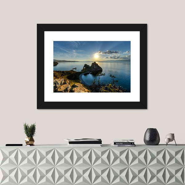Shaman Rock On Island Of Olkhon And Lake Baikal Canvas Wall Art-1 Piece-Framed Print-30" x 20"-Tiaracle