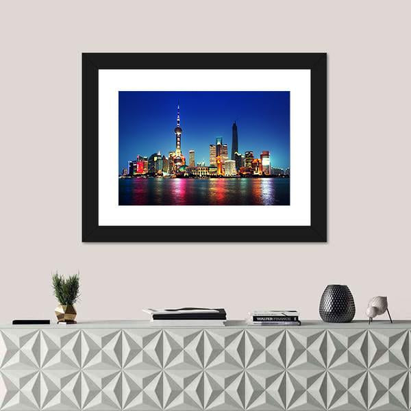 Shanghai At Night China Canvas Wall Art-1 Piece-Framed Print-30&quot; x 20&quot;-Tiaracle