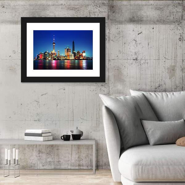 Shanghai At Night China Canvas Wall Art-5 Horizontal-Gallery Wrap-22" x 12"-Tiaracle