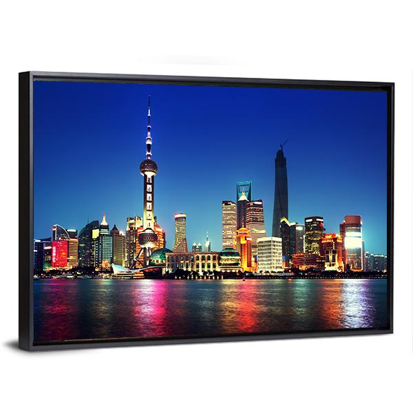 Shanghai At Night China Canvas Wall Art-5 Horizontal-Gallery Wrap-22" x 12"-Tiaracle