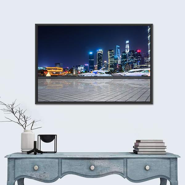 Shanghai At Night In China Canvas Wall Art-1 Piece-Floating Frame-24&quot; x 16&quot;-Tiaracle