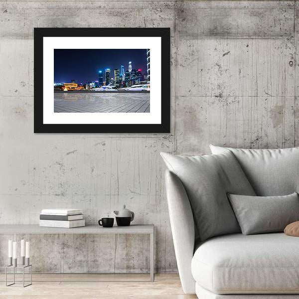 Shanghai At Night In China Canvas Wall Art-3 Horizontal-Gallery Wrap-25" x 16"-Tiaracle