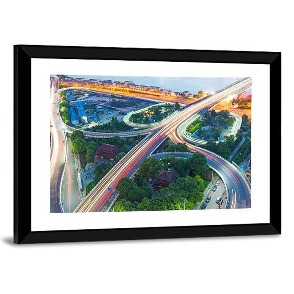 Shanghai Interchange Overpass In Nightfall Canvas Wall Art-5 Horizontal-Gallery Wrap-22&quot; x 12&quot;-Tiaracle