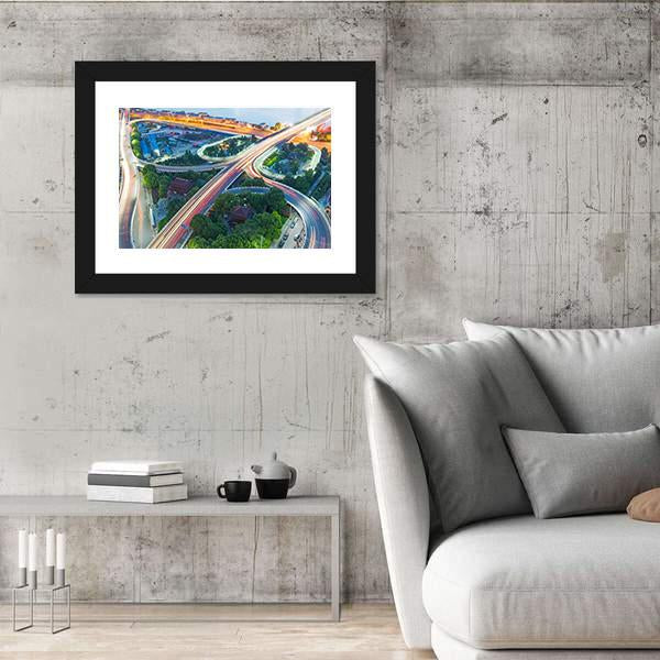 Shanghai Interchange Overpass In Nightfall Canvas Wall Art-5 Horizontal-Gallery Wrap-22&quot; x 12&quot;-Tiaracle