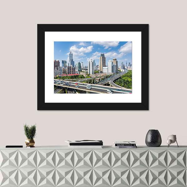 Shanghai Modern City Skyline Canvas Wall Art-1 Piece-Framed Print-20&quot; x 16&quot;-Tiaracle