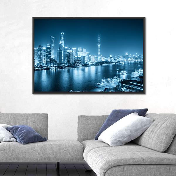 Shanghai Night Scene Canvas Wall Art-5 Horizontal-Gallery Wrap-22" x 12"-Tiaracle
