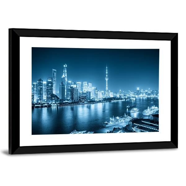 Shanghai Night Scene Canvas Wall Art-5 Horizontal-Gallery Wrap-22" x 12"-Tiaracle