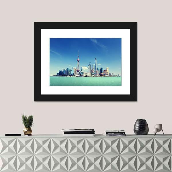 Shanghai Skyline And Sunny Day Canvas Wall Art-1 Piece-Framed Print-20&quot; x 16&quot;-Tiaracle