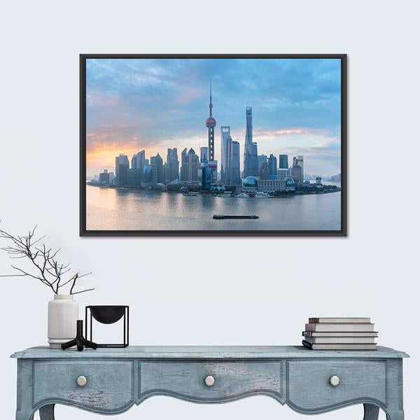 Shanghai Skyline Of Lujiazui Canvas Wall Art-1 Piece-Floating Frame-24&quot; x 16&quot;-Tiaracle