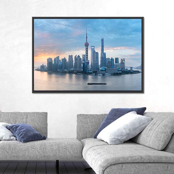 Shanghai Skyline Of Lujiazui Canvas Wall Art-3 Horizontal-Gallery Wrap-25&quot; x 16&quot;-Tiaracle