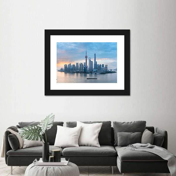 Shanghai Skyline Of Lujiazui Canvas Wall Art-3 Horizontal-Gallery Wrap-25&quot; x 16&quot;-Tiaracle