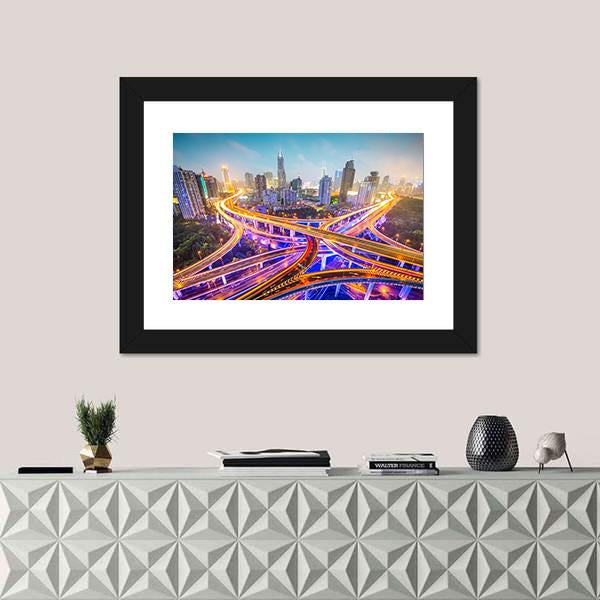 Shanghai View Over Highways Canvas Wall Art-1 Piece-Framed Print-20" x 16"-Tiaracle