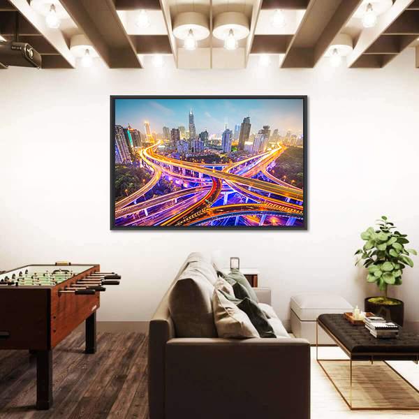 Shanghai View Over Highways Canvas Wall Art-3 Horizontal-Gallery Wrap-25&quot; x 16&quot;-Tiaracle