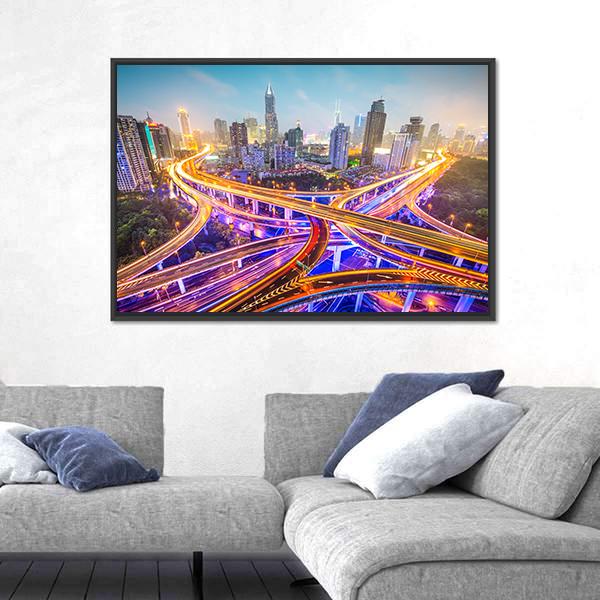 Shanghai View Over Highways Canvas Wall Art-3 Horizontal-Gallery Wrap-25" x 16"-Tiaracle