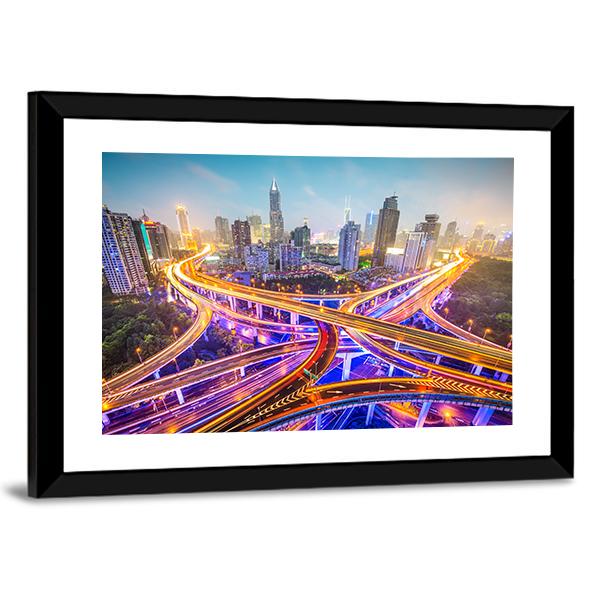 Shanghai View Over Highways Canvas Wall Art-3 Horizontal-Gallery Wrap-25&quot; x 16&quot;-Tiaracle
