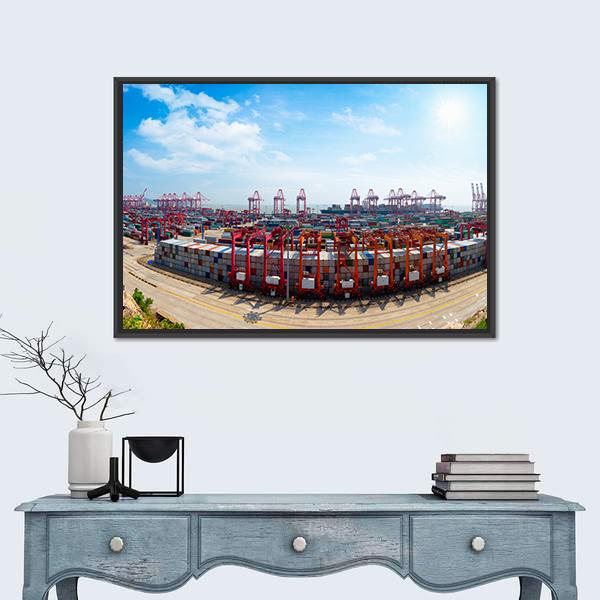 Shanghai Yangshan Deepwater Port Canvas Wall Art-1 Piece-Floating Frame-24" x 16"-Tiaracle