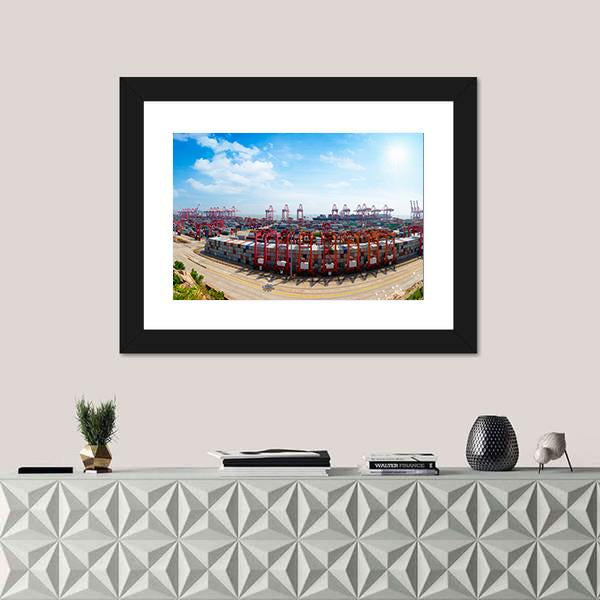 Shanghai Yangshan Deepwater Port Canvas Wall Art-1 Piece-Framed Print-20" x 16"-Tiaracle
