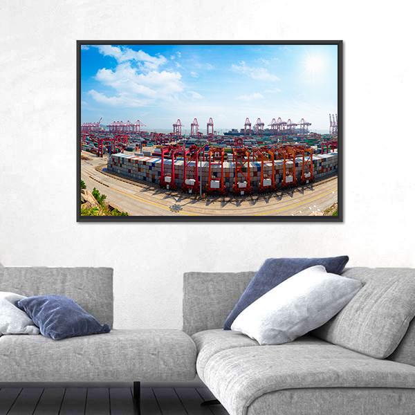 Shanghai Yangshan Deepwater Port Canvas Wall Art-3 Horizontal-Gallery Wrap-25" x 16"-Tiaracle