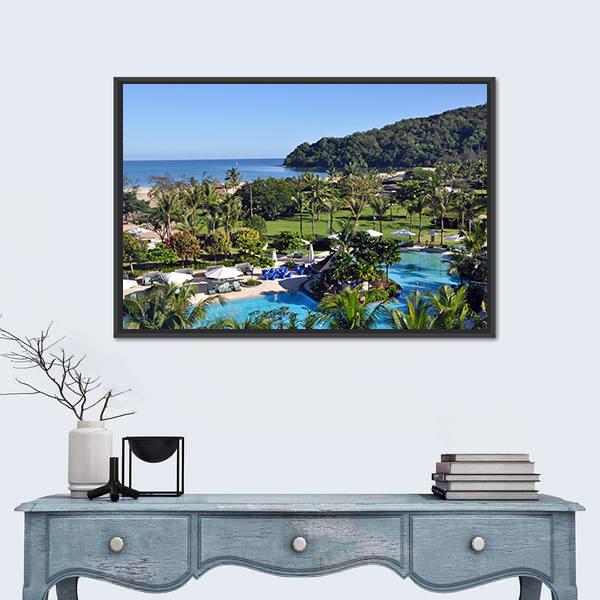 Shangri-la Hotel Resort In Kota Kinabalu Canvas Wall Art-1 Piece-Floating Frame-24" x 16"-Tiaracle