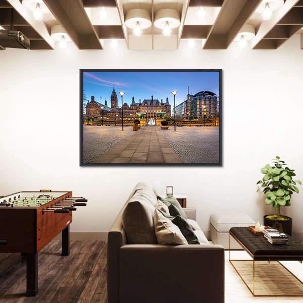Sheffield Town Hall Canvas Wall Art-1 Piece-Floating Frame-24" x 16"-Tiaracle