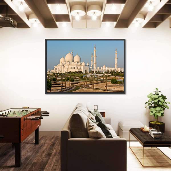 Sheikh Zayed White Mosque Canvas Wall Art-1 Piece-Floating Frame-24" x 16"-Tiaracle