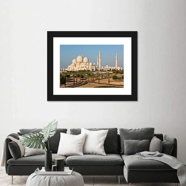 Sheikh Zayed White Mosque Canvas Wall Art-1 Piece-Framed Print-20" x 16"-Tiaracle