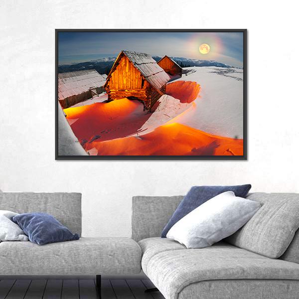 Shepherds Houses In The Ukrainian Carpathians Canvas Wall Art-5 Horizontal-Gallery Wrap-22" x 12"-Tiaracle