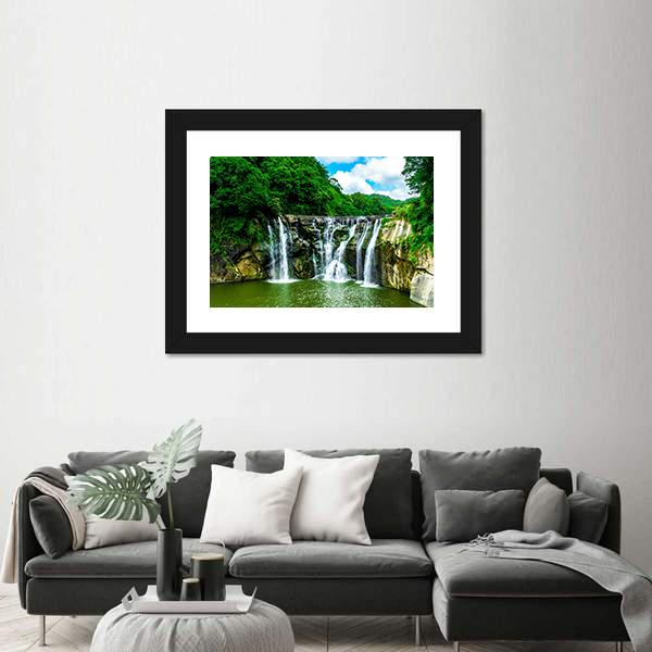 Shifen Waterfall At Pingxi Township Canvas Wall Art-1 Piece-Framed Print-20" x 16"-Tiaracle