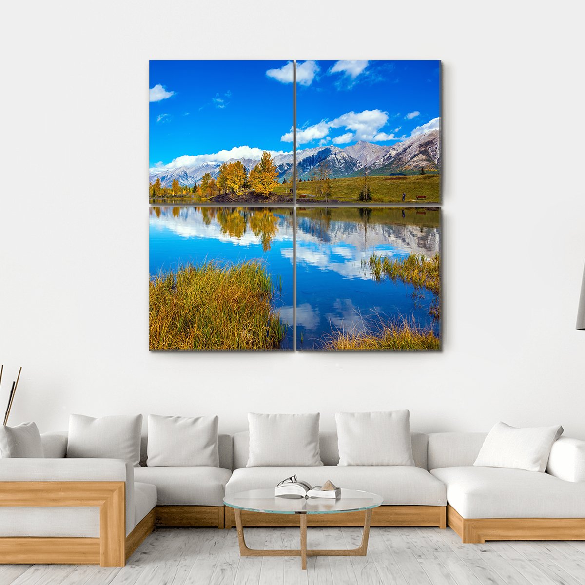 Shining Autumn Day In Canmore Canvas Wall Art-4 Square-Gallery Wrap-17" x 17"-Tiaracle
