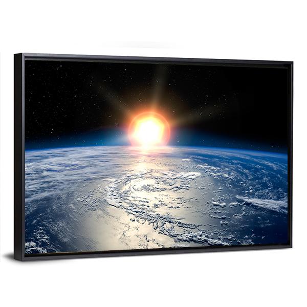 Shining Sun On Planet Earth Canvas Wall Art-3 Horizontal-Gallery Wrap-25" x 16"-Tiaracle