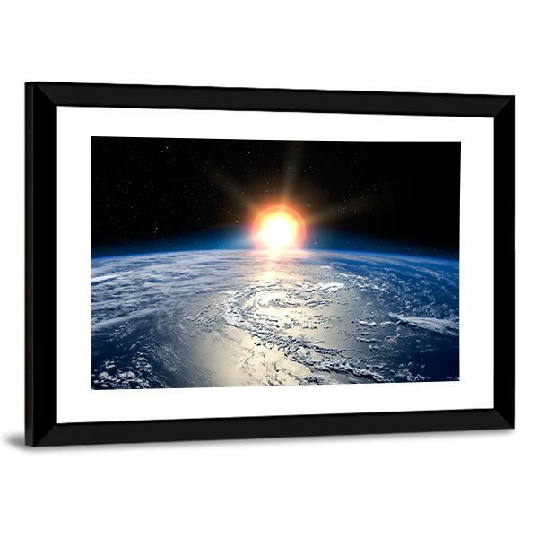 Shining Sun On Planet Earth Canvas Wall Art-3 Horizontal-Gallery Wrap-25" x 16"-Tiaracle