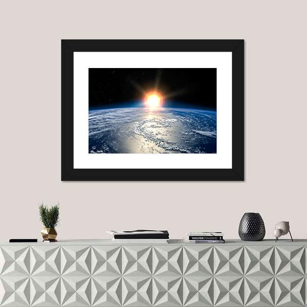 Shining Sun On Planet Earth Canvas Wall Art-3 Horizontal-Gallery Wrap-25" x 16"-Tiaracle
