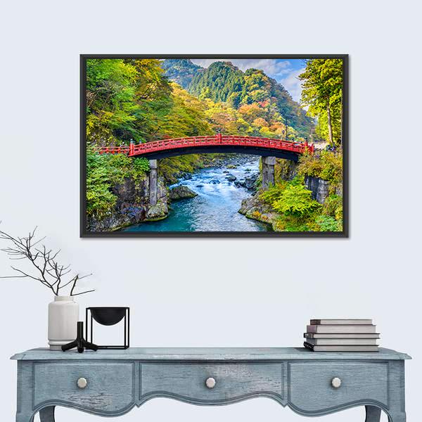 Shinkyo Bridge In Nikko Japan Canvas Wall Art-1 Piece-Floating Frame-36" x 24"-Tiaracle