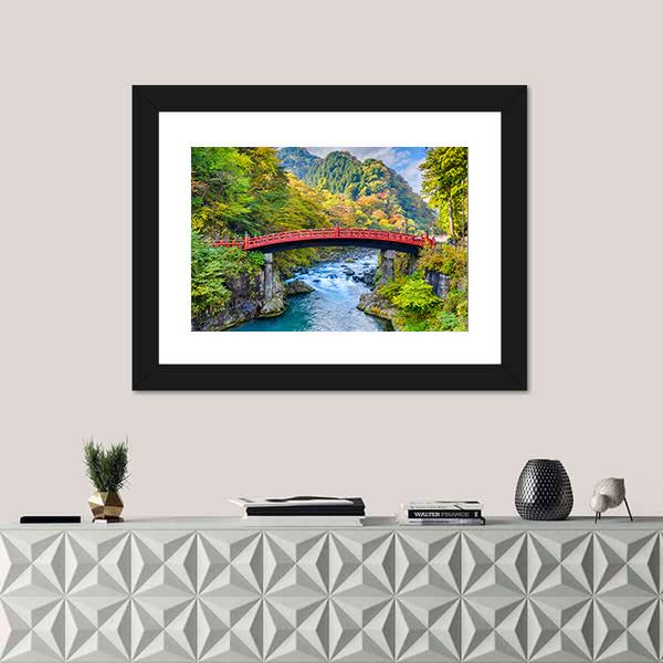 Shinkyo Bridge In Nikko Japan Canvas Wall Art-1 Piece-Framed Print-42" x 14"-Tiaracle