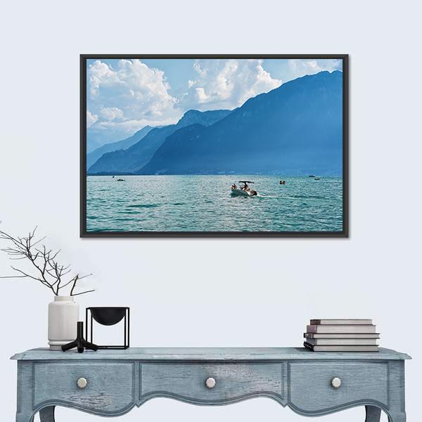 Ship At Geneva Lake Canvas Wall Art-1 Piece-Floating Frame-24" x 16"-Tiaracle