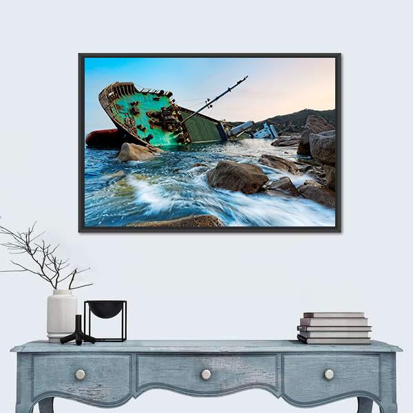 Shipwreck In Hong Kong Canvas Wall Art-1 Piece-Floating Frame-24" x 16"-Tiaracle