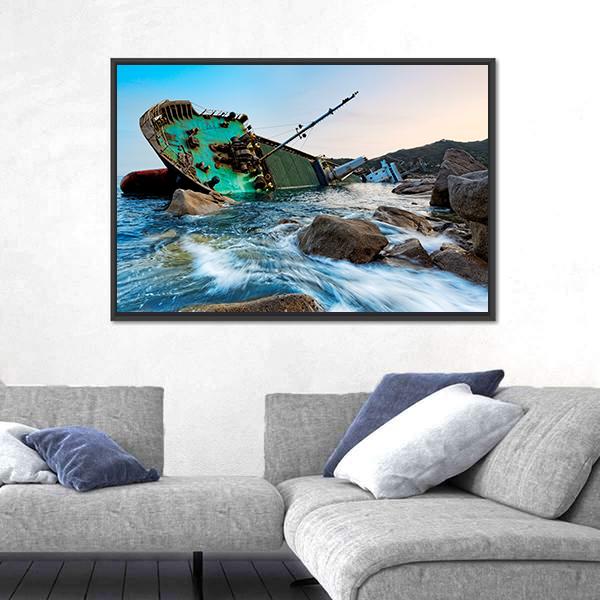 Shipwreck In Hong Kong Canvas Wall Art-5 Horizontal-Gallery Wrap-22" x 12"-Tiaracle
