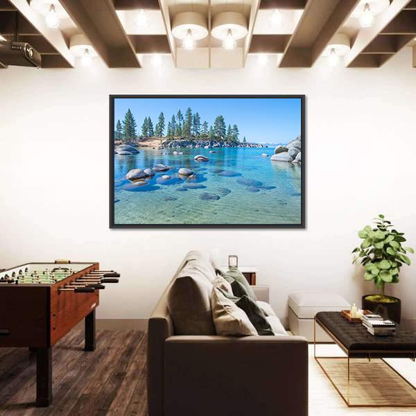 Shore Of The Lake Tahoe Canvas Wall Art-1 Piece-Floating Frame-24" x 16"-Tiaracle