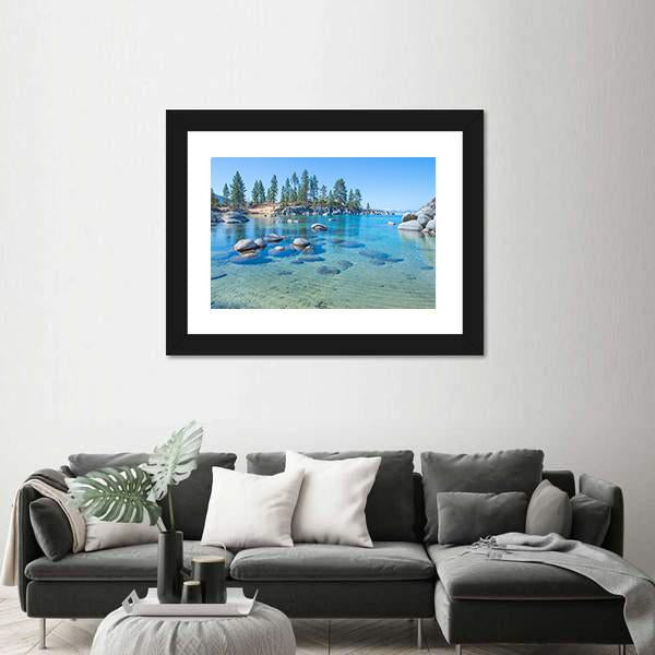 Shore Of The Lake Tahoe Canvas Wall Art-1 Piece-Framed Print-20" x 16"-Tiaracle